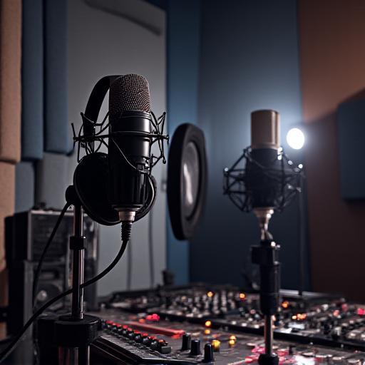 A professional recording studio setup with acoustic foam, 'Umbra Creative Studios'.